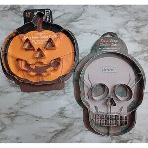 NWT 2 Stainless Steel XL Cookie Cutters Skeleton and Pumpkin